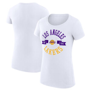 Women's G-III 4Her by Carl Banks White Los Angeles Lakers Large City Logo Fitted T-Shirt