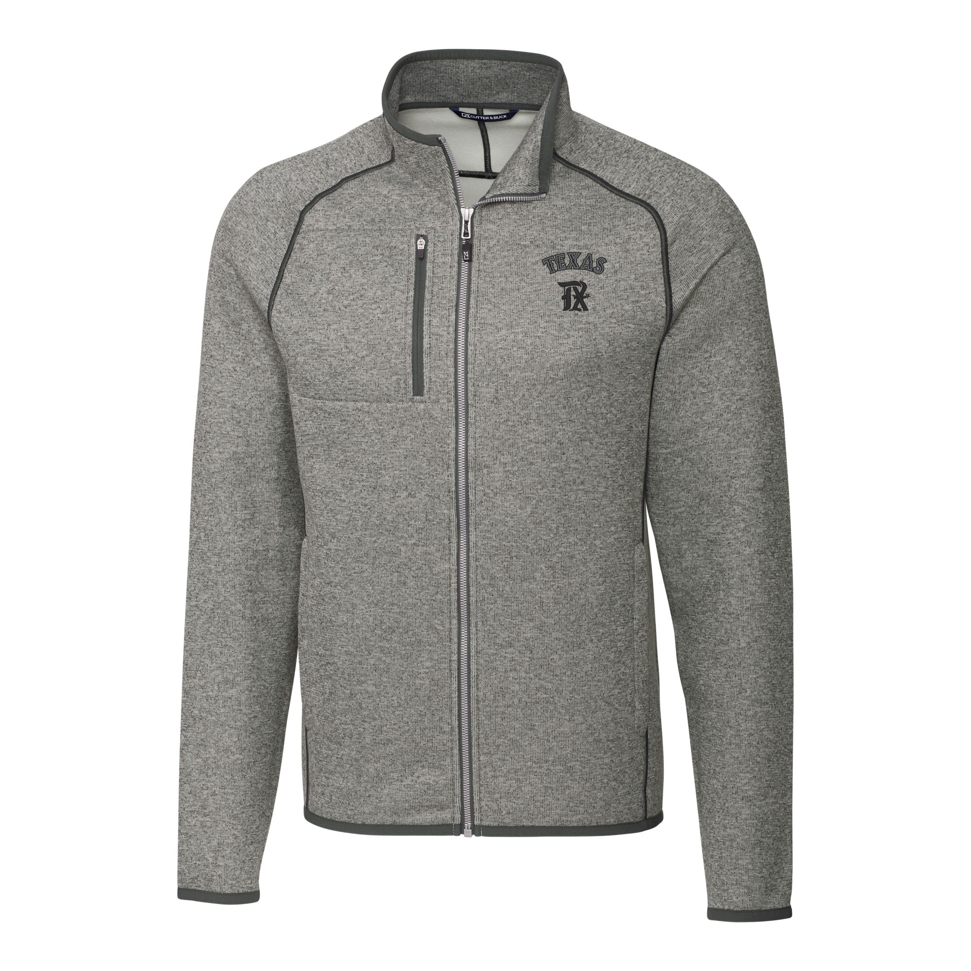Men's Cutter & Buck Heather Gray Texas Rangers City Connect Mainsail Sweater-Knit Full-Zip Jacket - Image 7