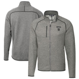Men's Cutter & Buck Heather Gray Texas Rangers City Connect Mainsail Sweater-Knit Full-Zip Jacket