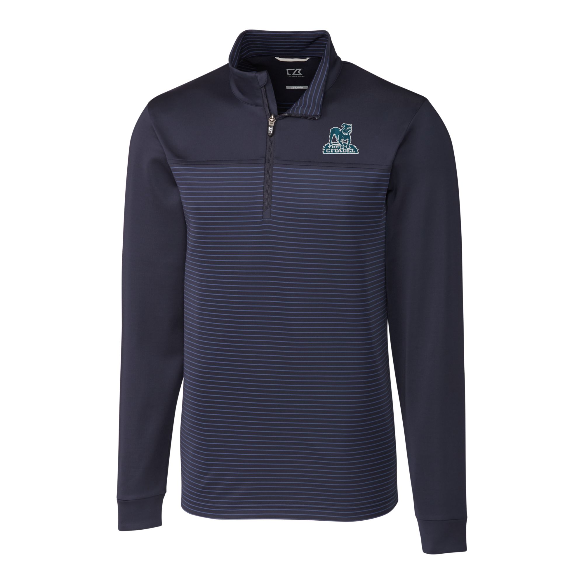 Men's Cutter & Buck Navy Citadel Bulldogs Vault DryTec Traverse Stripe Stretch Quarter-Zip Pullover - Image 3