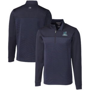 Men's Cutter & Buck  Navy Citadel Bulldogs Vault DryTec Traverse Stripe Stretch Quarter-Zip Pullover