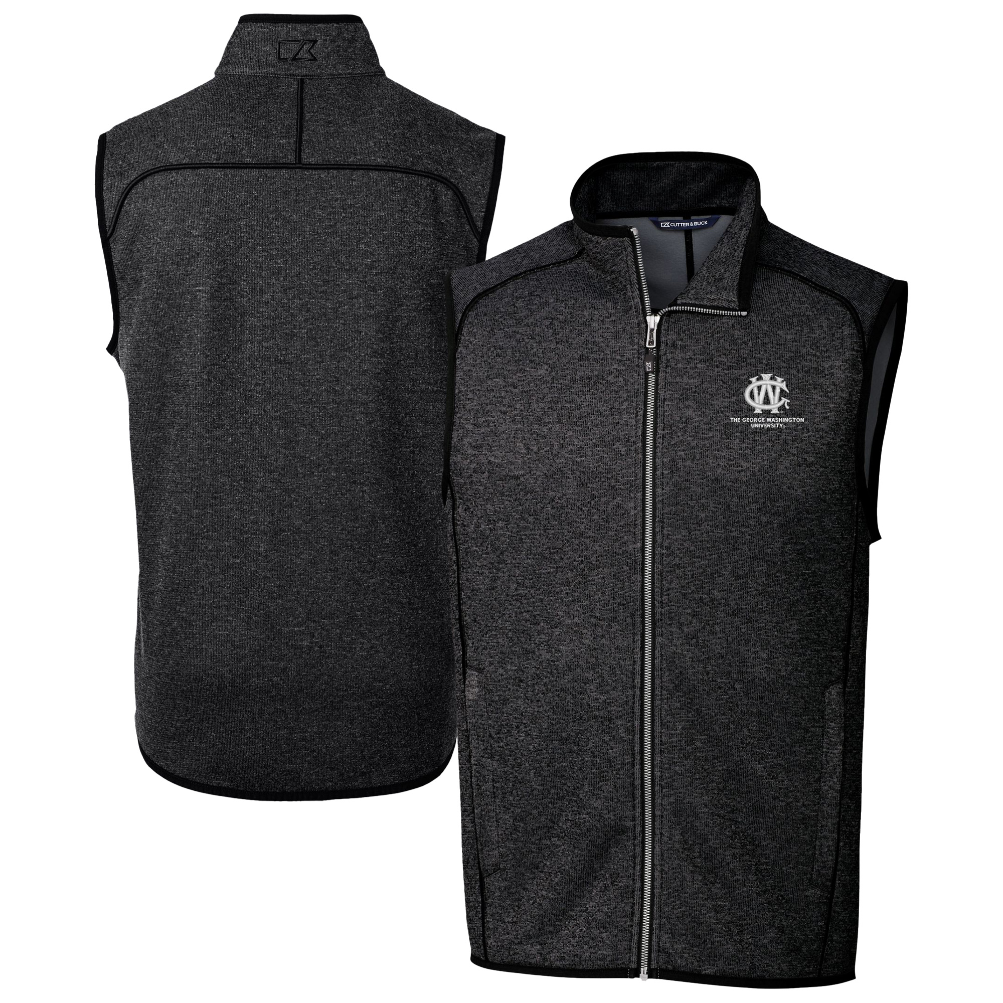 Men's Cutter & Buck Heather Charcoal George Washington University Big & Tall Mainsail Sweater-Knit Full-Zip Vest