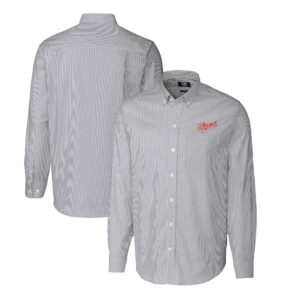 Men's Cutter & Buck Charcoal Dayton Flyers Stretch Oxford Stripe Big & Tall Long Sleeve Dress Shirt