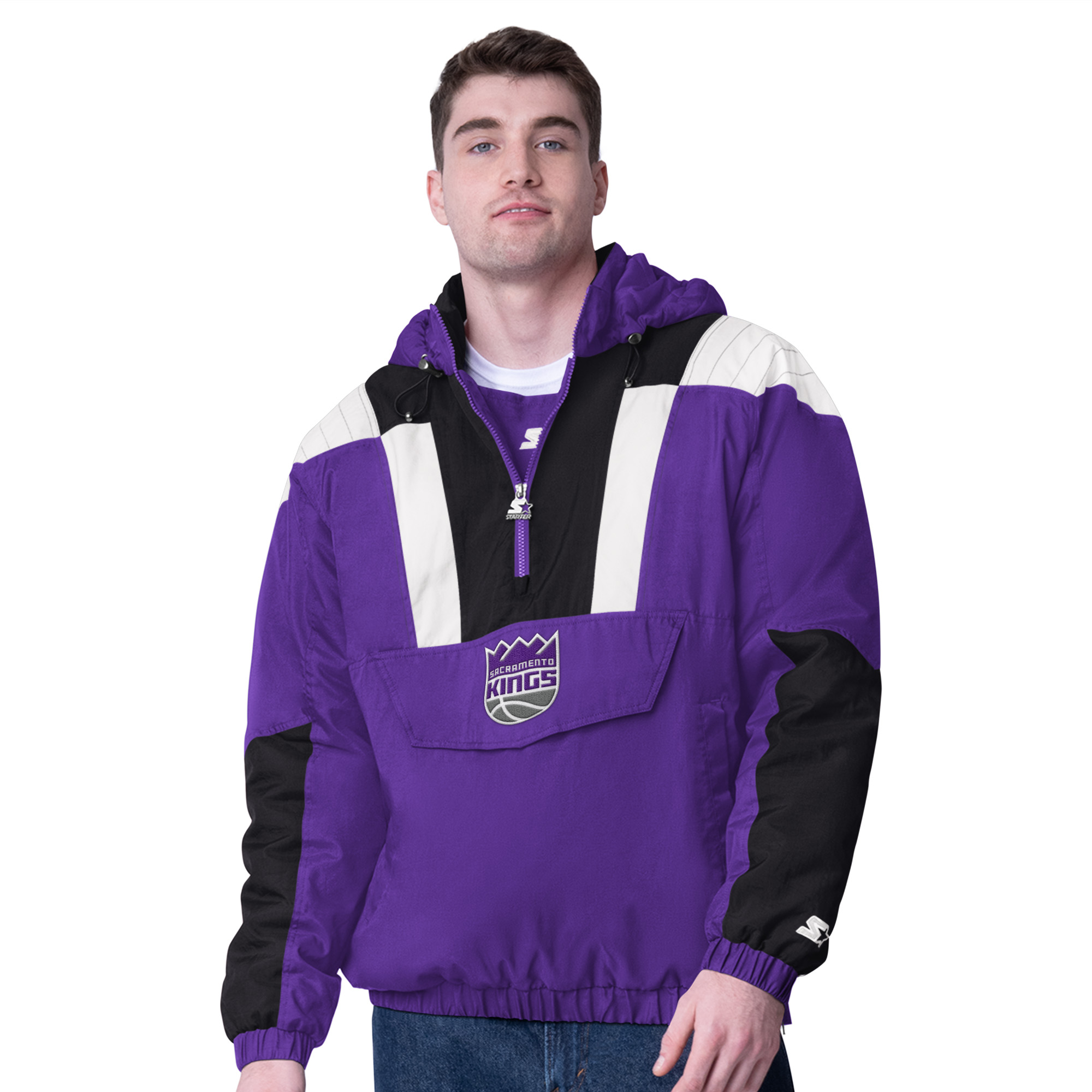 Men's Starter Purple/Black Sacramento Kings Charger Half-Zip Pullover Jacket