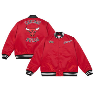 Men's Mitchell & Ness  Red Chicago Bulls Hardwood Classics Heavyweight Satin Full-Snap Jacket