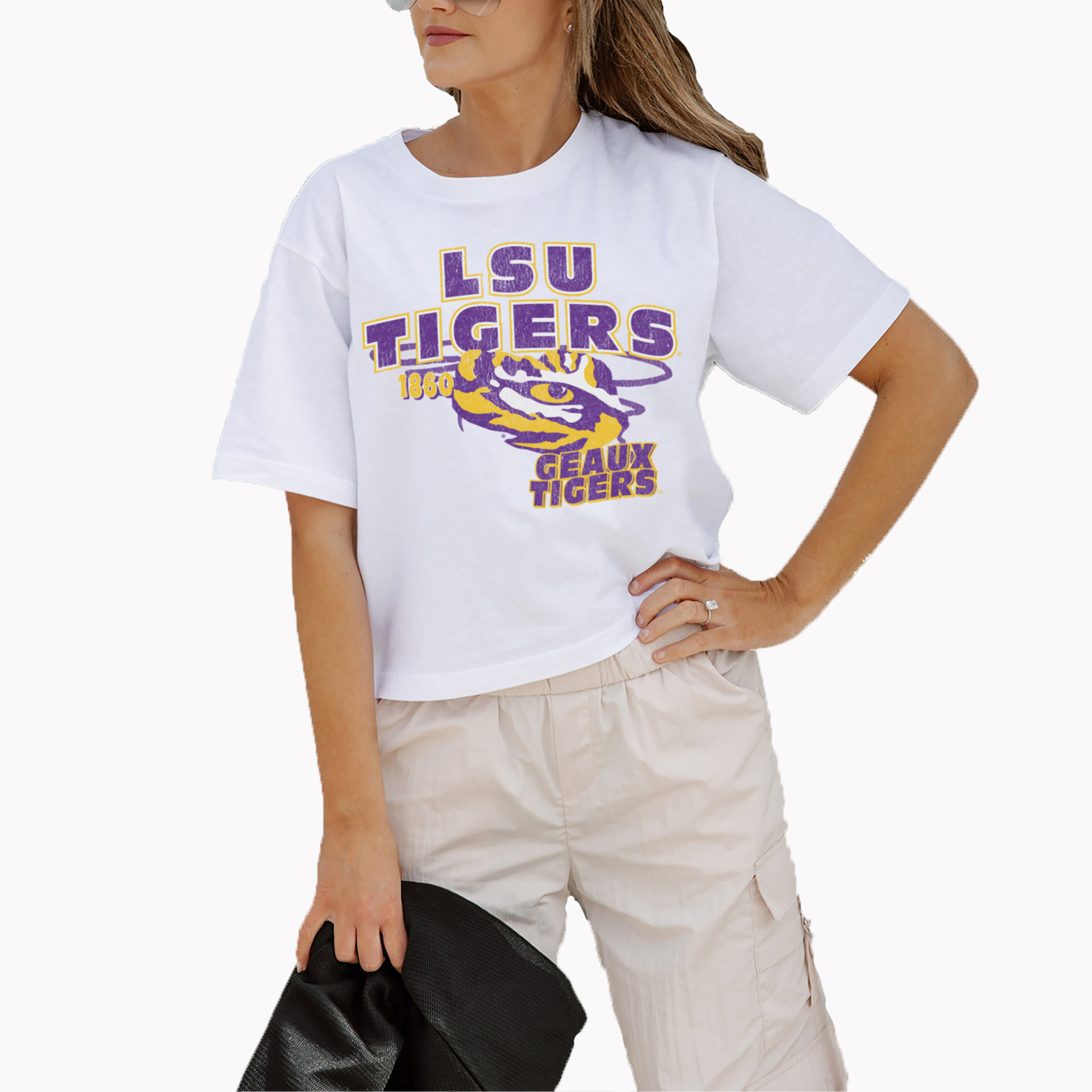 Women's Gameday Couture White LSU Tigers Logo Boxy Fit Cropped T-Shirt