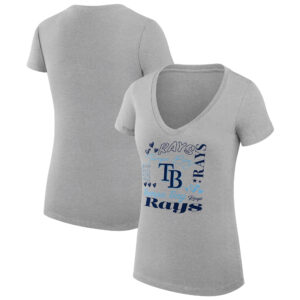 Women's G-III 4Her by Carl Banks Heather Gray Tampa Bay Rays Collage Team Graphic V-Neck Fitted T-Shirt