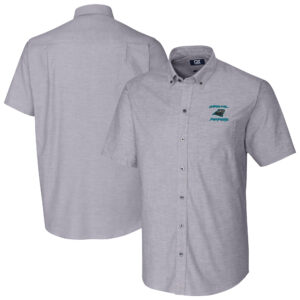 Men's Cutter & Buck Charcoal Carolina Panthers Oxford Short Sleeve Button-Down Dress Shirt