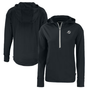 Women's Cutter & Buck  Black Miami Dolphins Daybreak Eco Recycled Half-Zip Hoodie