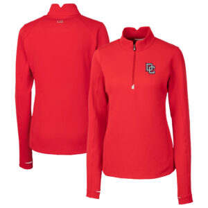Women's Cutter & Buck Red Washington Nationals  Traverse Stretch Quarter-Zip Pullover Top