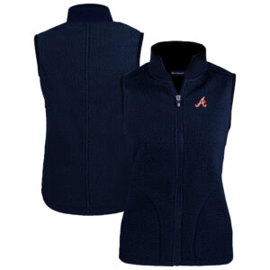 Women's Cutter & Buck Navy Atlanta Braves  Cascade Eco Sherpa Fleece Vest