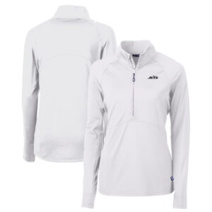 Women's Cutter & Buck White New York Jets Monochromatic Logo DryTec Adapt Eco Knit Stretch Recycled Raglan Half-Zip Top