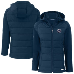 Women's Cutter & Buck  Navy New York Mets Evoke Hybrid Eco Softshell Recycled Full-Zip Hooded Jacket