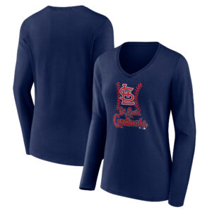 Women's Navy St. Louis Cardinals Fastball Long Sleeve V-Neck T-Shirt