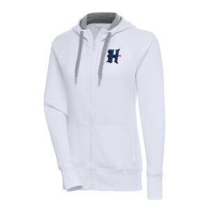 Women's Antigua  White Houston Texans Victory Raglan Full-Zip Hoodie