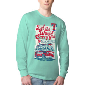Men's Margaritaville Mint Texas Rangers Bus Waves Graphic Long Sleeve T-Shirt