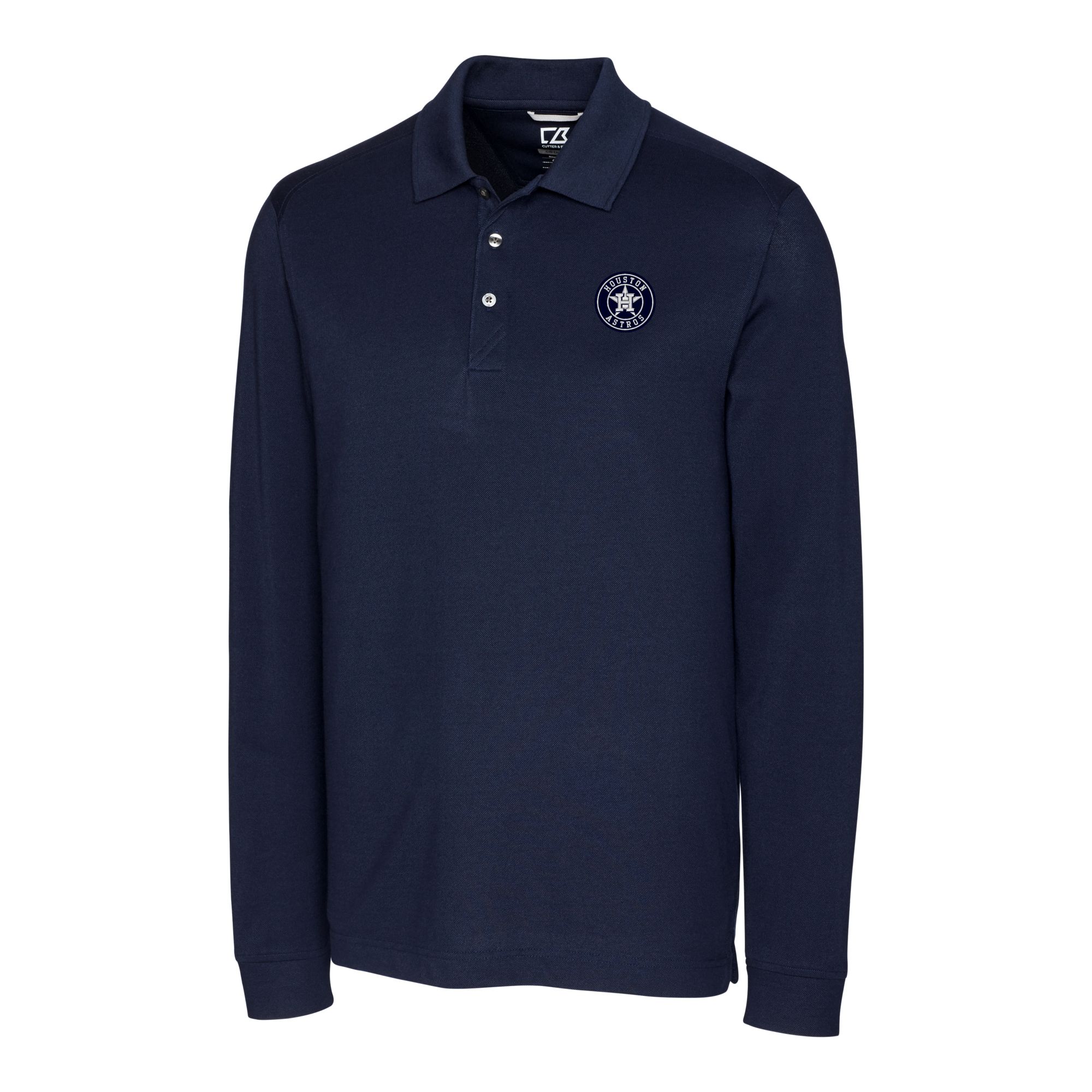 Men's Cutter & Buck Navy Houston Astros DryTec Advantage Tri-Blend Pique Long Sleeve Polo - Image 3