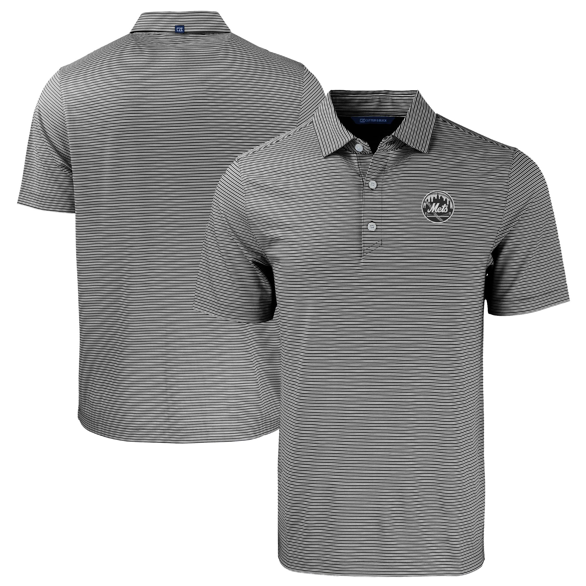 Men's Cutter & Buck Black New York Mets Big & Tall Forge Eco Double Stripe Stretch Recycled Polo - Image 2