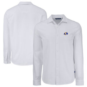 Men's Cutter & Buck White Los Angeles Rams Knitted Advantage Tri-Blend Eco Soft Pique Long Sleeve Button-Up Shirt