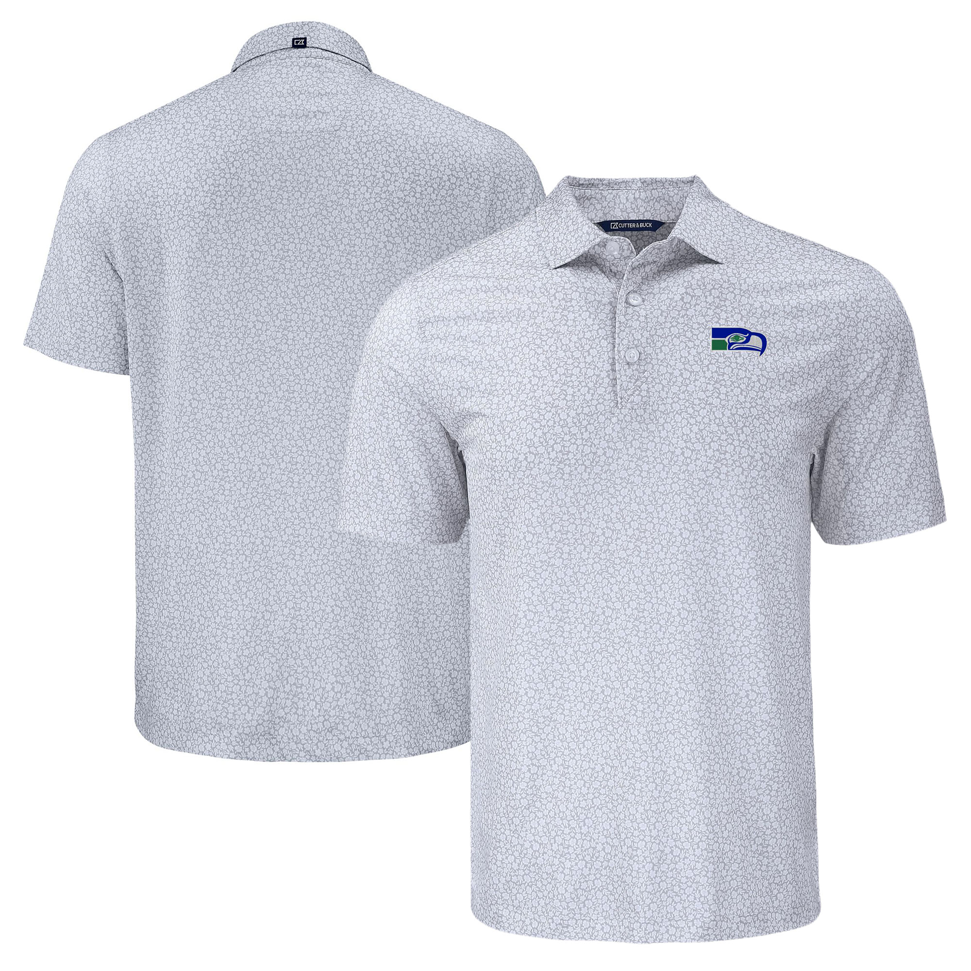 Men's Cutter & Buck Gray Seattle Seahawks Pike Eco Flora Print Polo