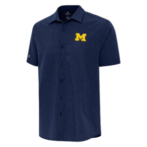 Men's Antigua  Navy Michigan Wolverines Activate Woven Short Sleeve Button-Down Shirt