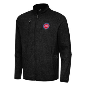 Men's Antigua Heather Black Detroit Pistons Hold-Up Full-Zip Tri-Blend Jacket
