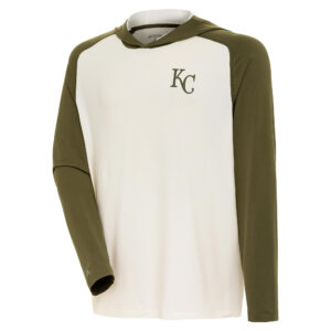 Men's Antigua  Cream Kansas City Royals Tonal Intrepid Pullover Hoodie