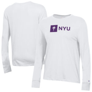 Women's Champion  White NYU Violets Core Long Sleeve T-Shirt