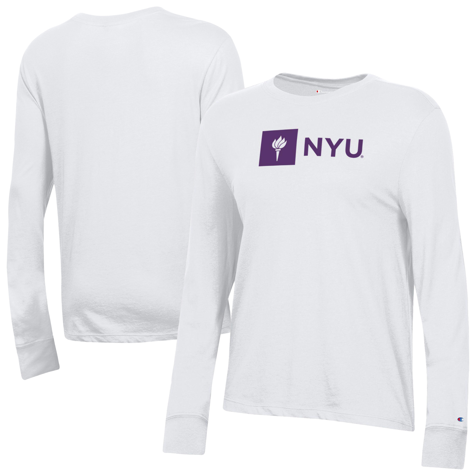 Women's Champion White NYU Violets Core Long Sleeve T-Shirt
