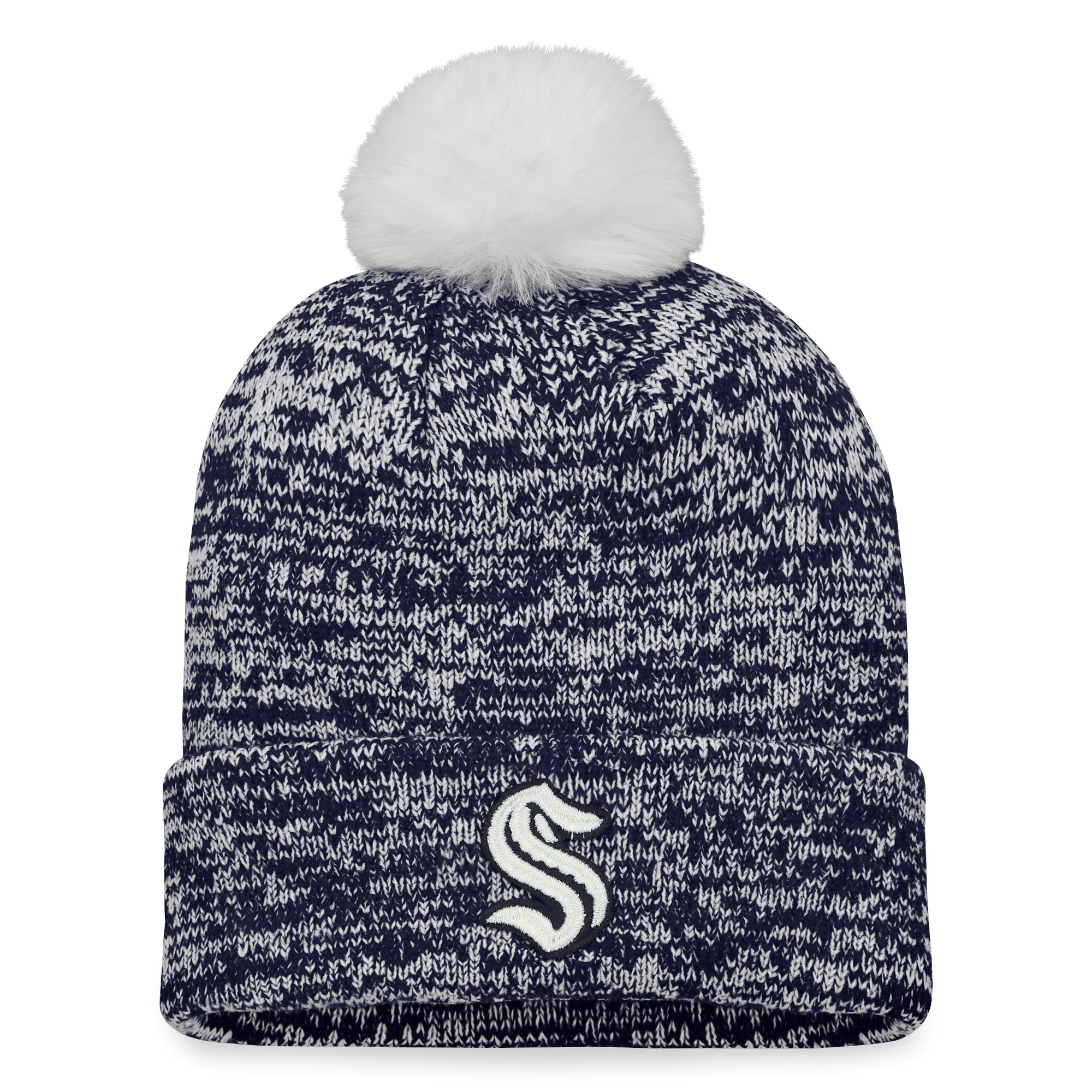 Women's Fanatics Deep Sea Blue Seattle Kraken Glimmer Cuffed Knit Hat with Pom - Image 4