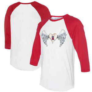 Women's Tiny Turnip White/Red Los Angeles Angels Angel Wings 3/4-Sleeve Raglan T-Shirt