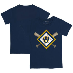 Infant Tiny Turnip Navy Milwaukee Brewers Diamond Cross Bats T-Shirt