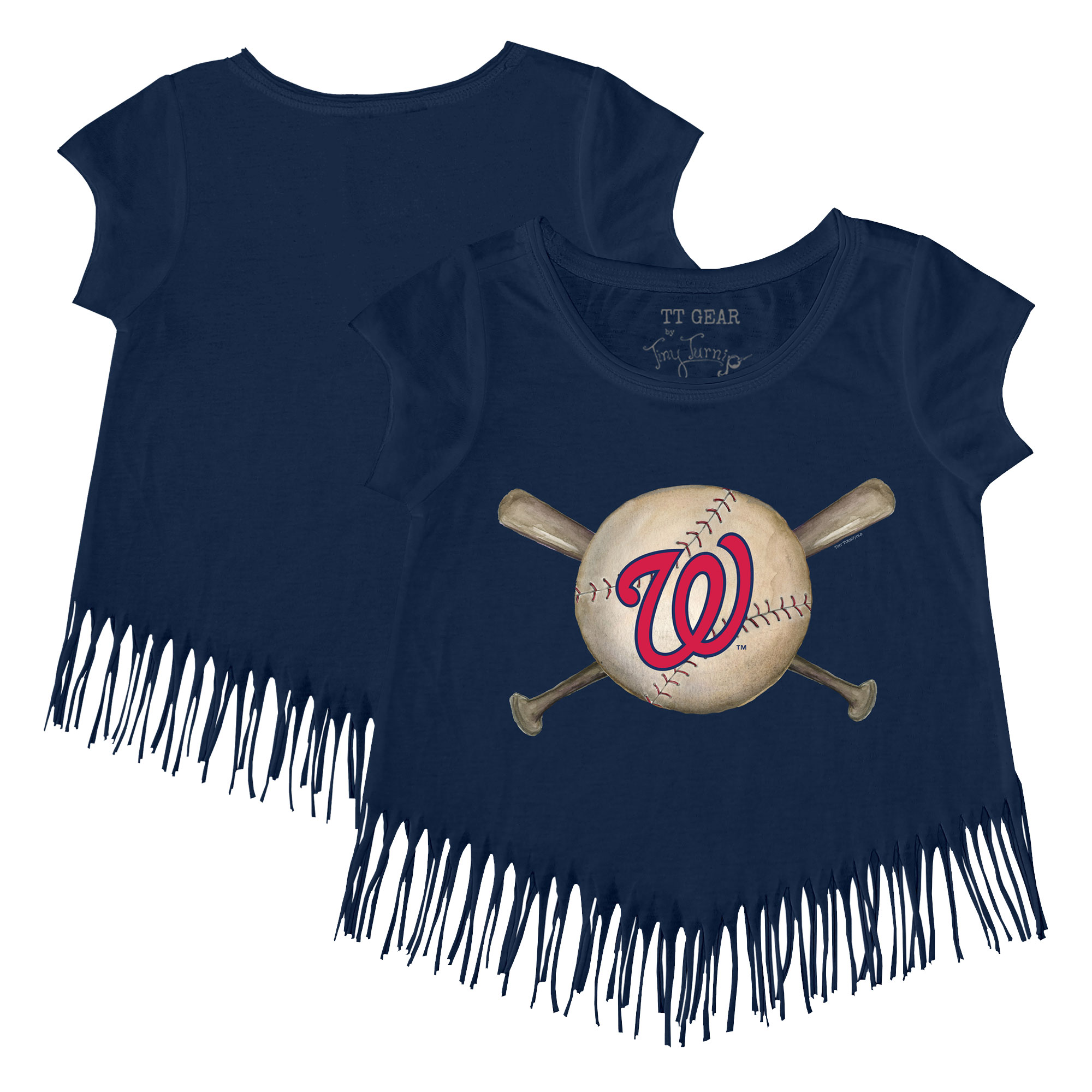 Girls Toddler Tiny Turnip Navy Washington Nationals Baseball Cross Bats Fringe T-Shirt - Image 5