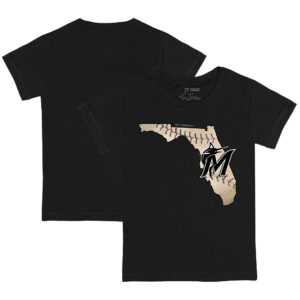 Toddler Tiny Turnip Black Miami Marlins State Outline T-Shirt