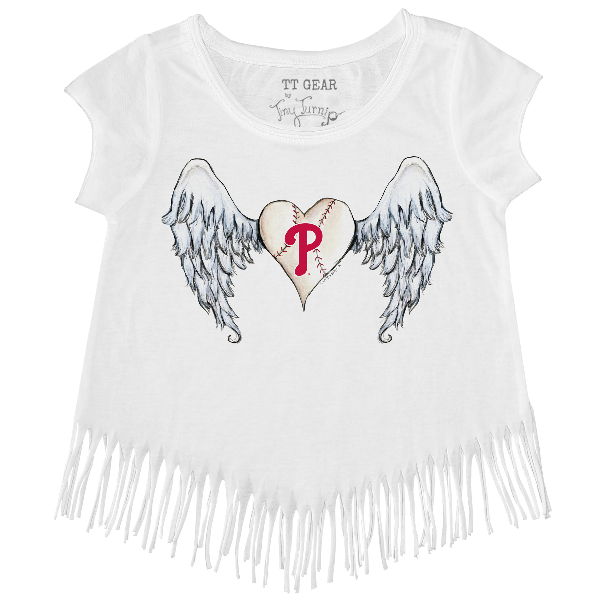 Girls Youth Tiny Turnip White Philadelphia Phillies Angel Wings Fringe T-Shirt - Image 6