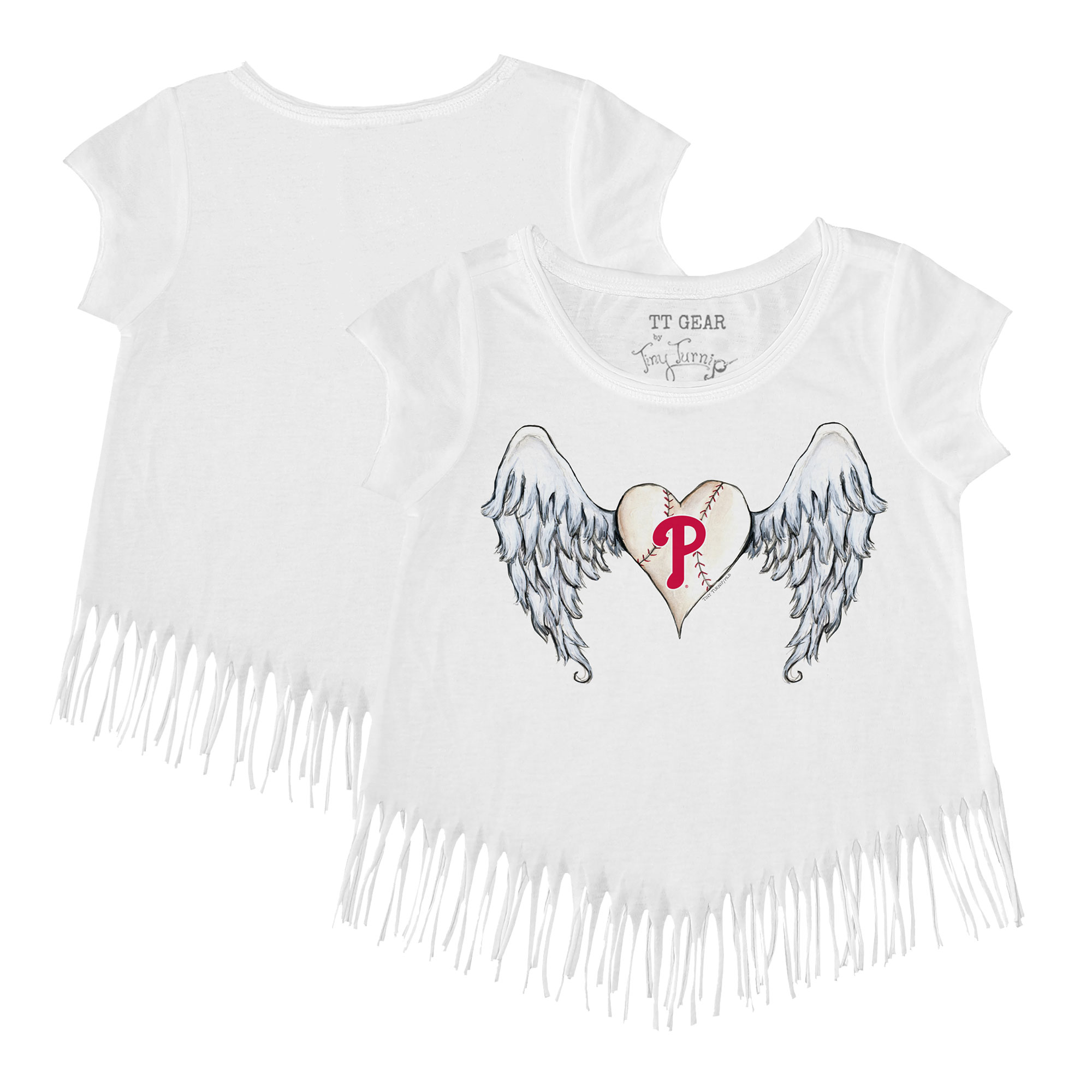 Girls Youth Tiny Turnip White Philadelphia Phillies Angel Wings Fringe T-Shirt
