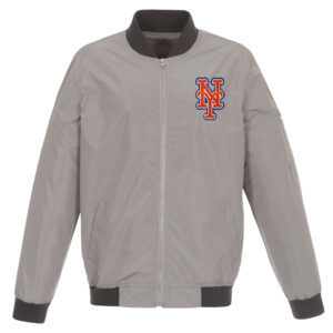 Men's JH Design Gray New York Mets Lightweight Nylon Bomber Jacket