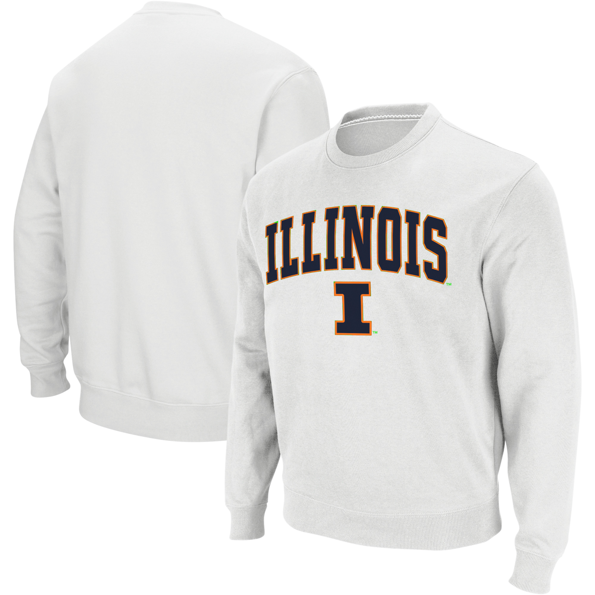 Men's Colosseum White Illinois Fighting Illini Arch & Logo Crew Neck Sweatshirt - Image 2