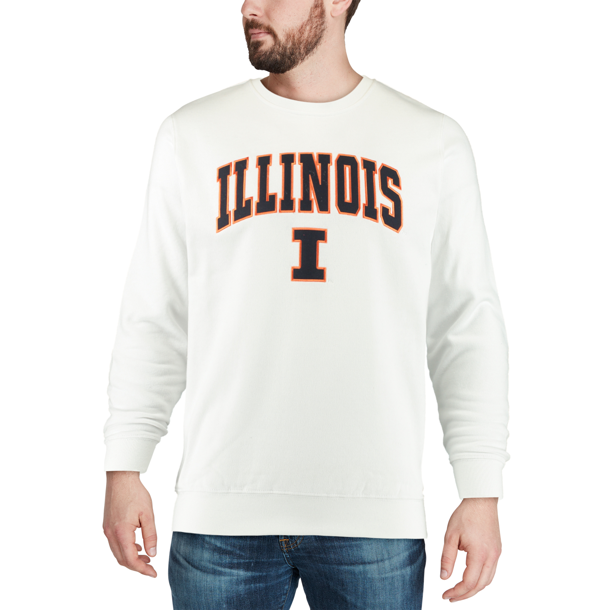 Men's Colosseum White Illinois Fighting Illini Arch & Logo Crew Neck Sweatshirt - Image 5