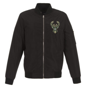 Men's JH Design Black Milwaukee Bucks Lightweight Nylon Full-Zip Bomber Jacket