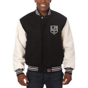 Men's JH Design Black/White Los Angeles Kings Big & Tall All-Wool & Leather Full-Snap Jacket