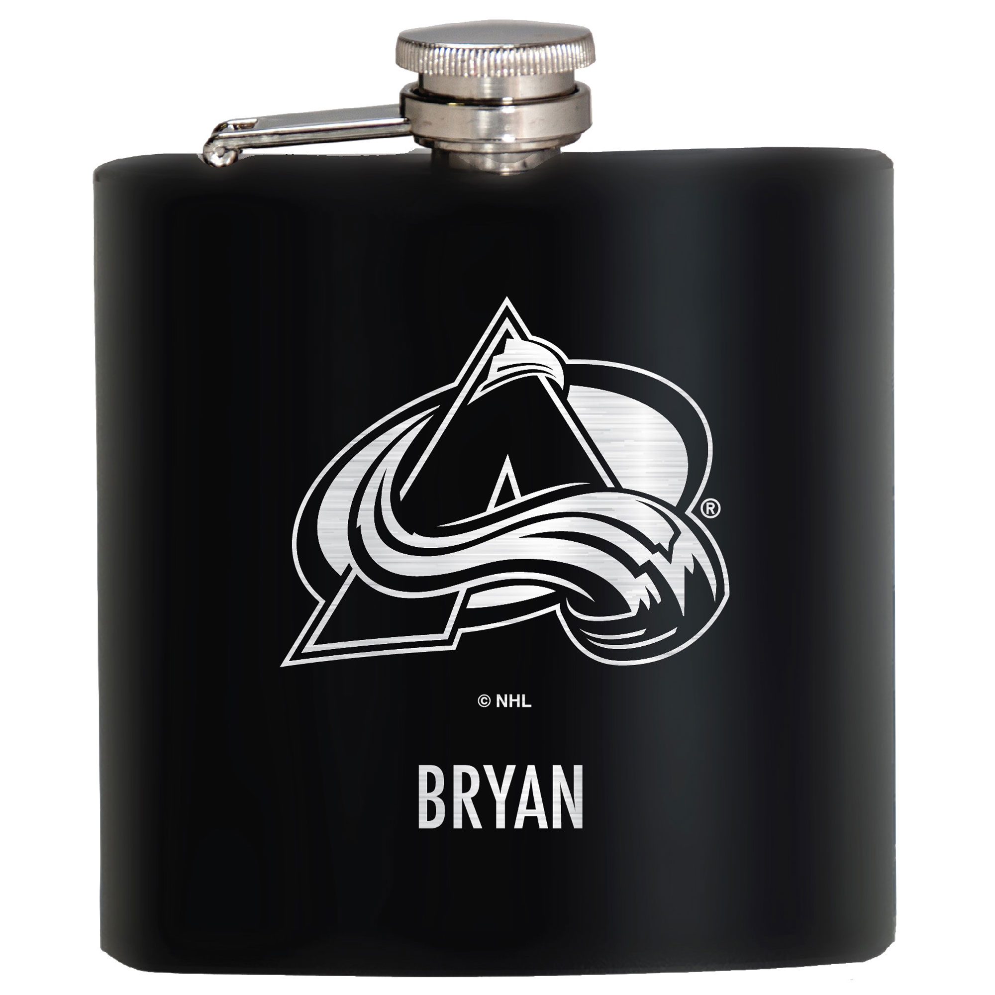 Black Colorado Avalanche 6oz. Personalized Stealth Hip Flask - Image 2