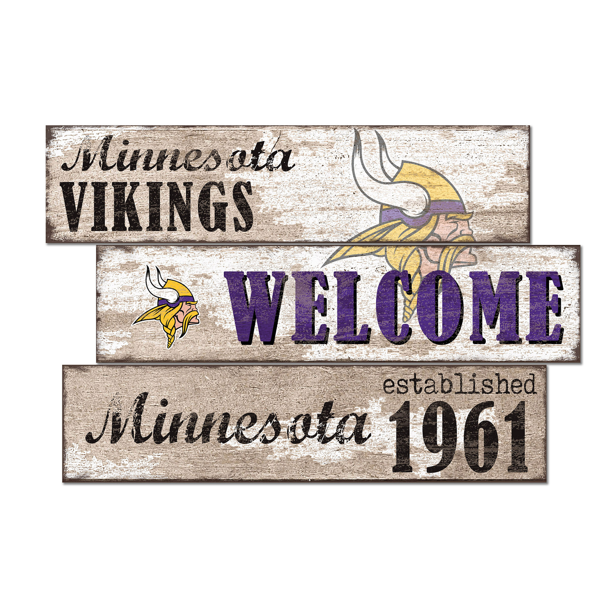 Minnesota Vikings 24" 3-Plank Welcome Sign