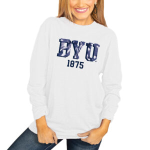 Women's White BYU Cougars No Time to Tie Dye Long Sleeve T-Shirt