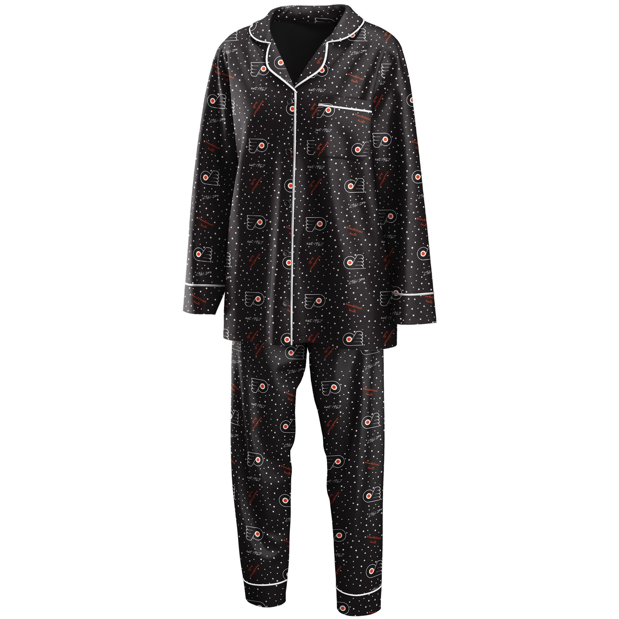 Women's WEAR by Erin Andrews Black Philadelphia Flyers Long Sleeve Button-Up Shirt & Pants Sleep Set - Image 2