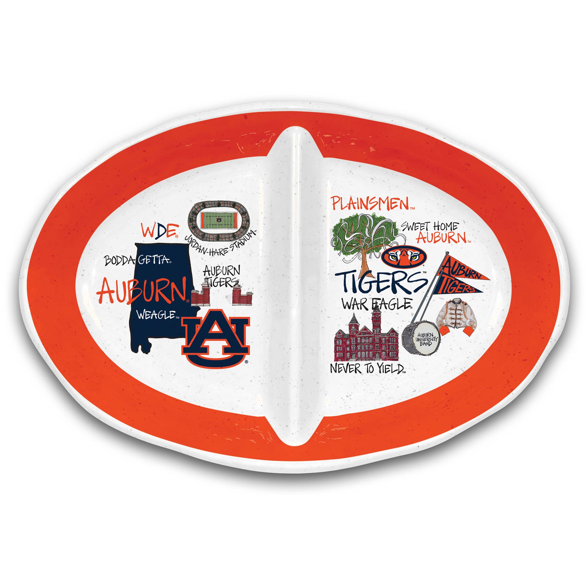 Magnolia Lane Auburn Tigers Two-Section Melamine Platter