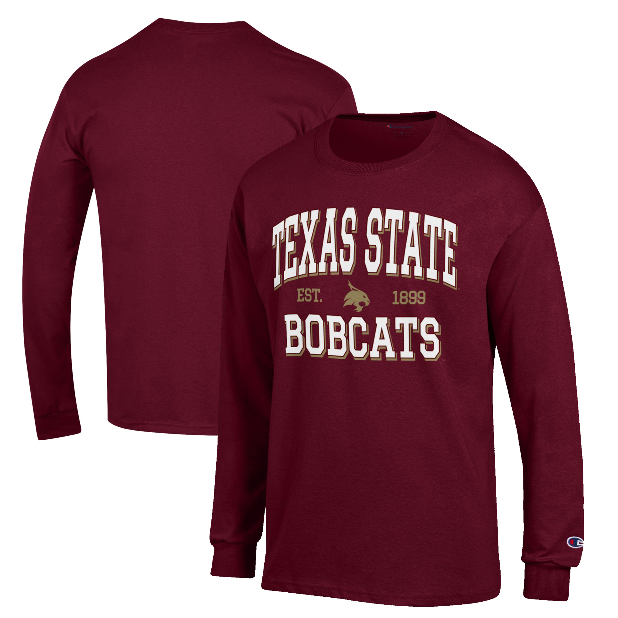 Men's Champion Maroon Texas State Bobcats Jersey Est. Date Long Sleeve T-Shirt - Image 2