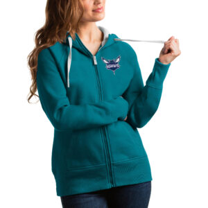 Women's Antigua Teal Charlotte Hornets Victory Full-Zip Hoodie