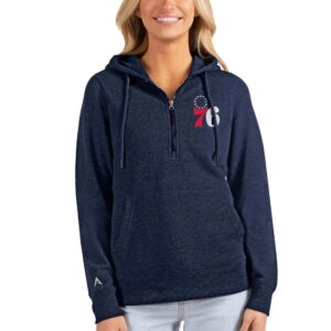 Women's Antigua Heathered Navy Philadelphia 76ers Action Half-Zip Pullover Hoodie