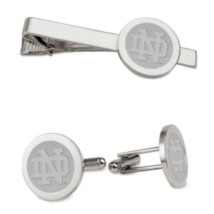 Men's Silver Notre Dame Fighting Irish Cufflinks & Tie Bar Gift Set
